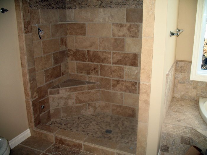 Chiseled travertine steam shower